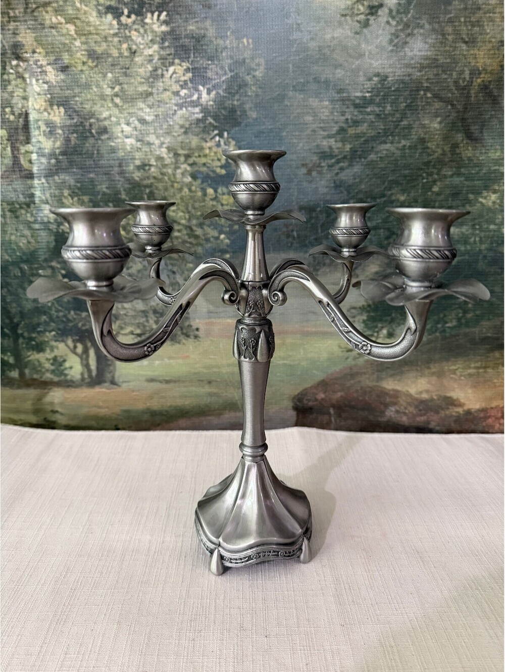 Silver tone 5 arm candelabra